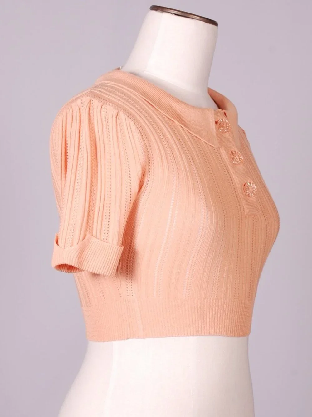 EUC For Love & Lemons Phoebe Pointelle Polo Cropped Sweater, Sz - XS